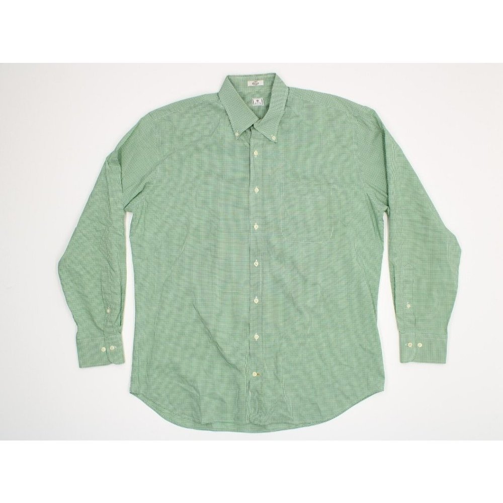 Peter Millar Mens Size Large Button Shirt Cotton Green Plaid Long Sleeve